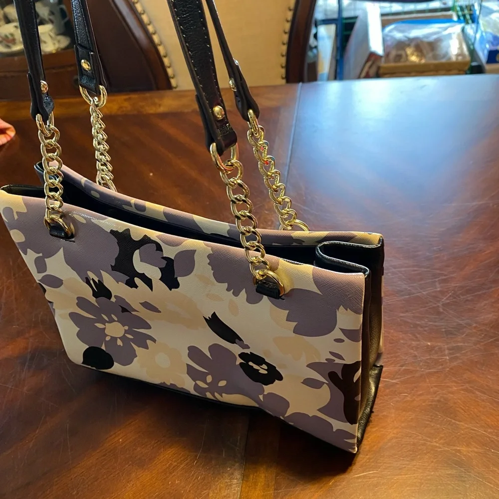 Anne Klein Floral Shoulder Bag - Purple, Black, Gold - Picture 5 of 13
